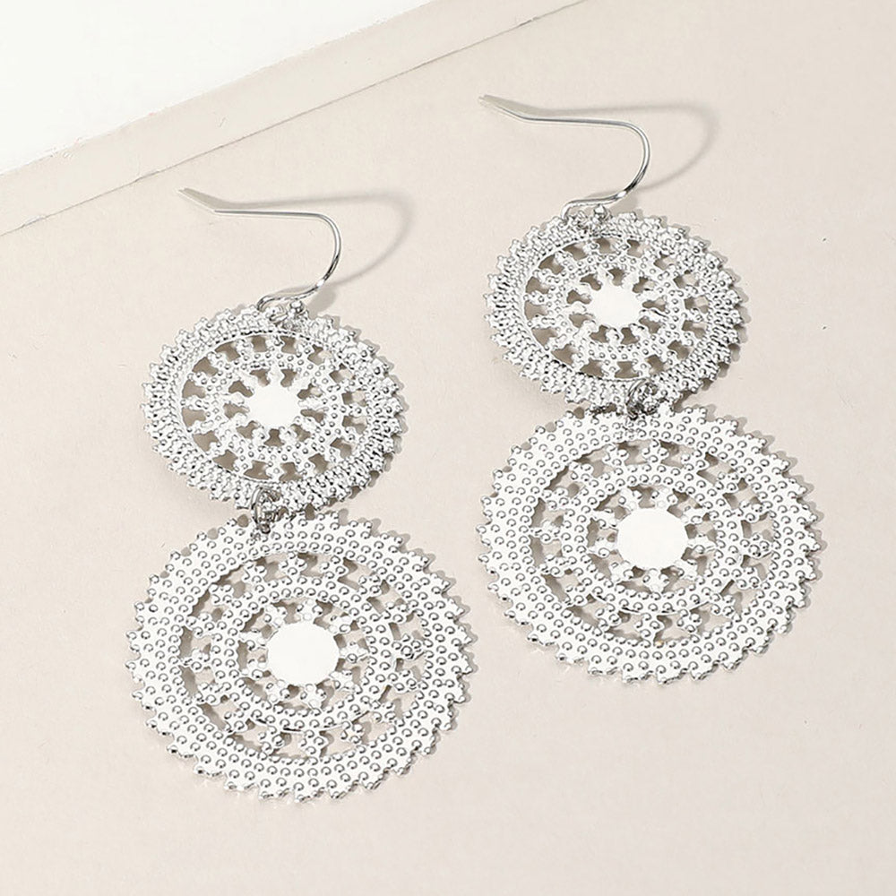 Madeline Love Rhodium Metal Double Wheel Drop Filigree Earrings
