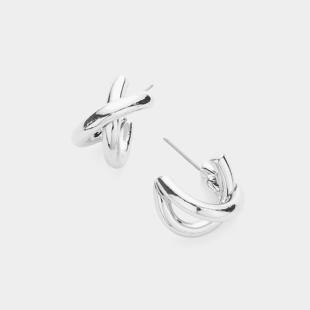 Madeline Love Silver Metal Crisscross Hoop Earrings