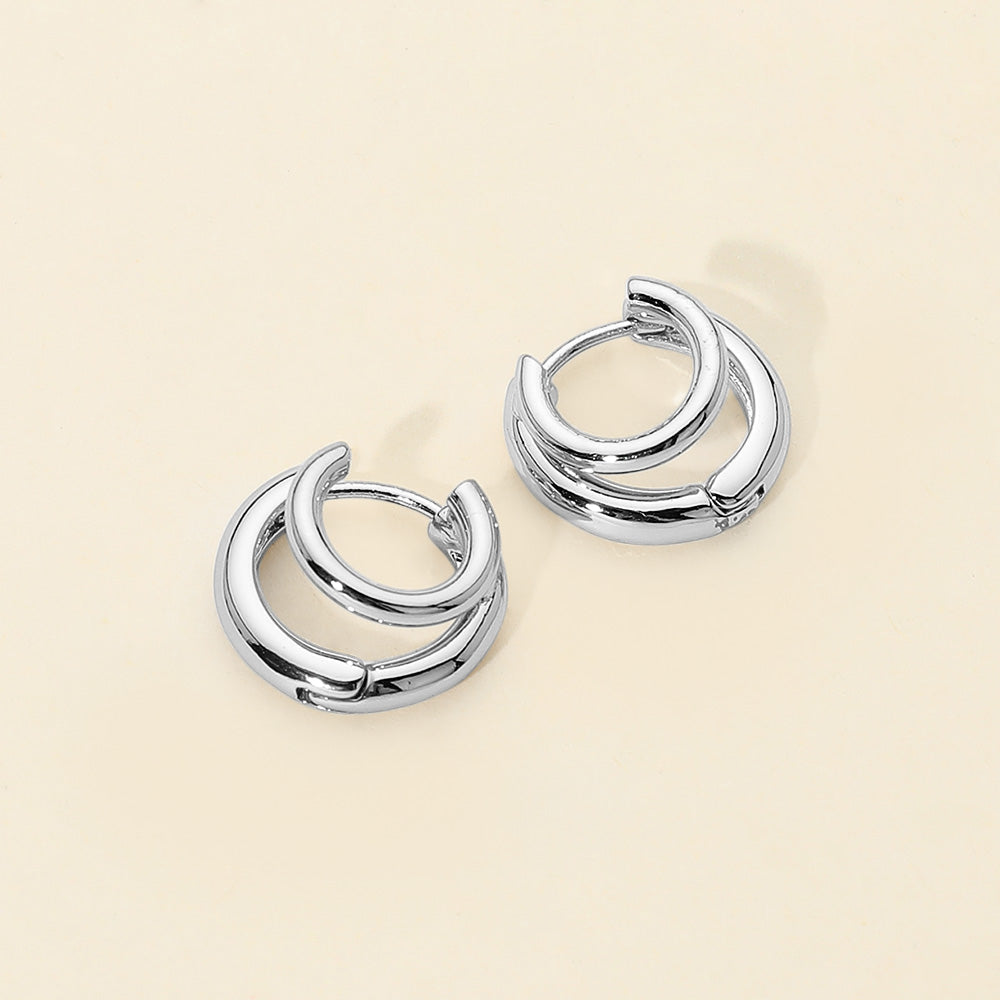 Madeline Love Silver Layered Double Hoop Huggie Statement Earrings