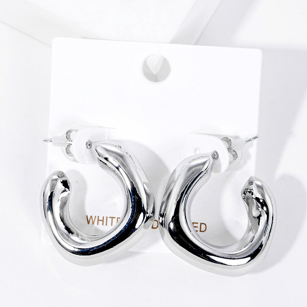 Madeline Love Rhodium White Gold Dipped Metal Square Hoop Earrings