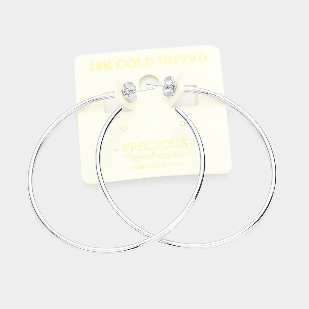 Madeline Love Rhodium 14K White Gold Dipped 2.25 Inch Metal Hypoallergenic Half Hoop Earrings