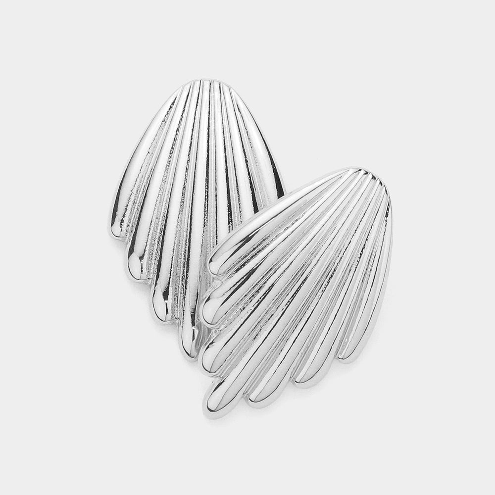 Madeline Love Rhodium Textured Metal Shell Earrings