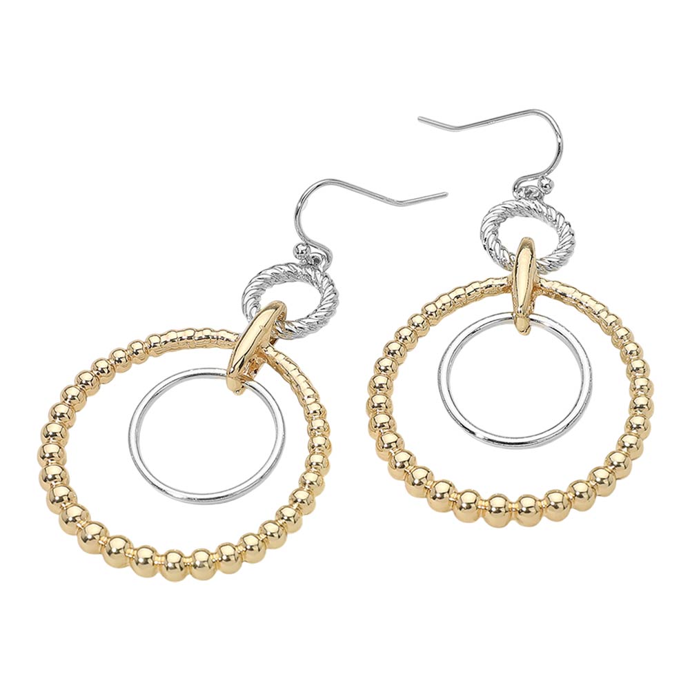 Madeline Love Gold, Two Tone Two Tone Metal Beaded Ring Link Drop Earrings - desc