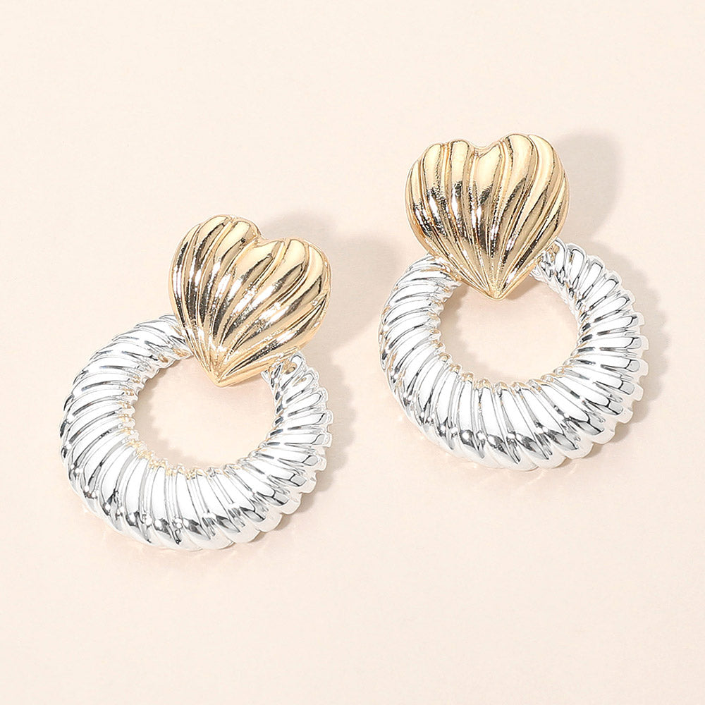 Madeline Love Gold, Two Tone Twisted Two Tone Heart Accent Ring Drop Earrings