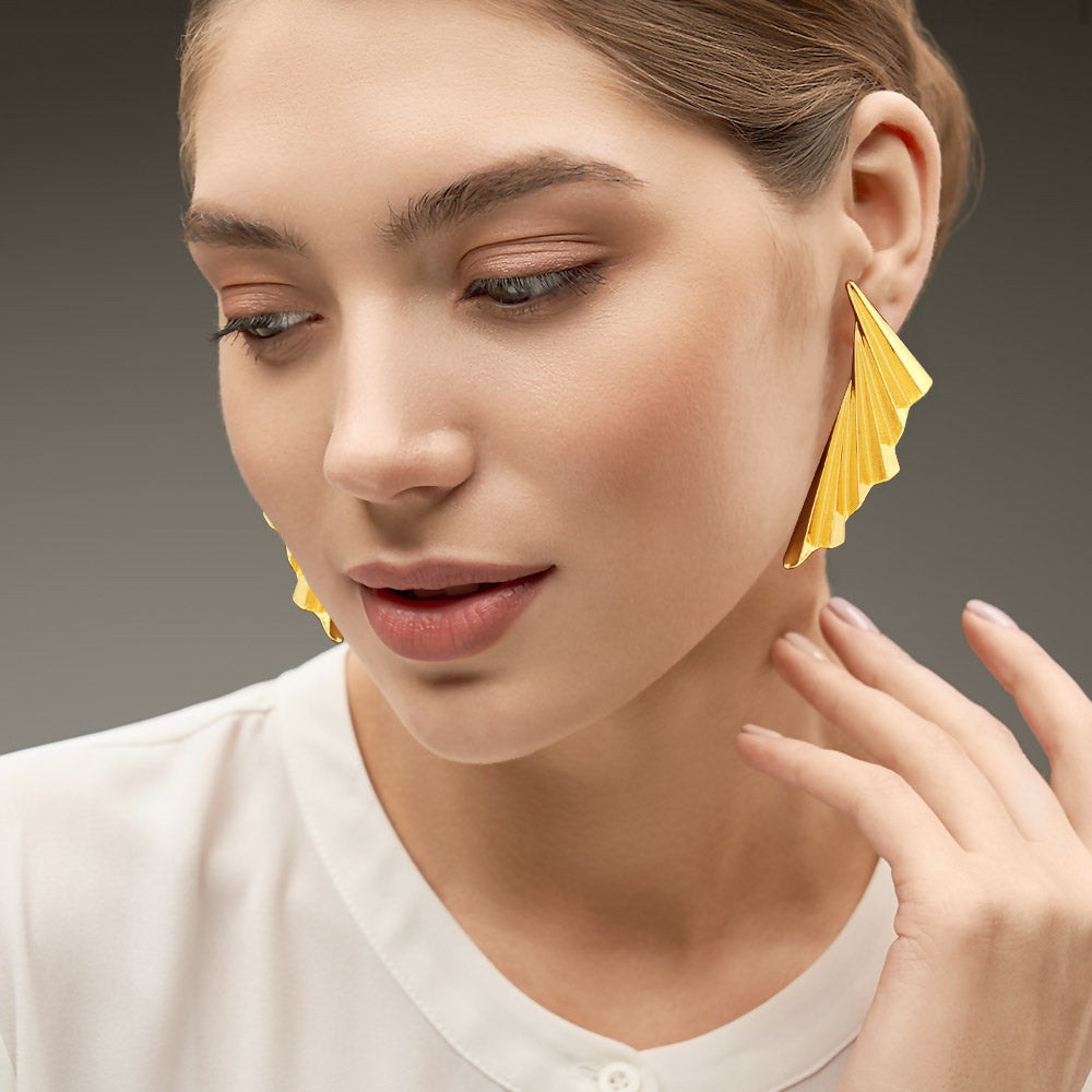 Madeline Love Gold Bold Metal Sculpted Fan Drop Earrings