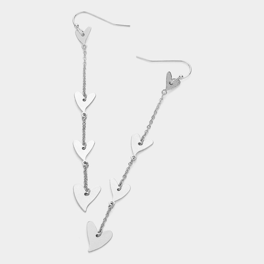 Metal Heart Link Dropdown Earrings - Earrings