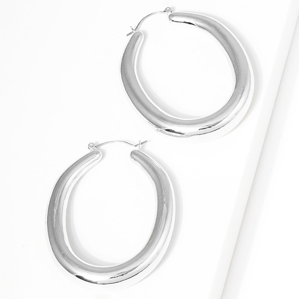 Madeline Love Rhodium Oval Metal Hoop Pin Catch Earrings