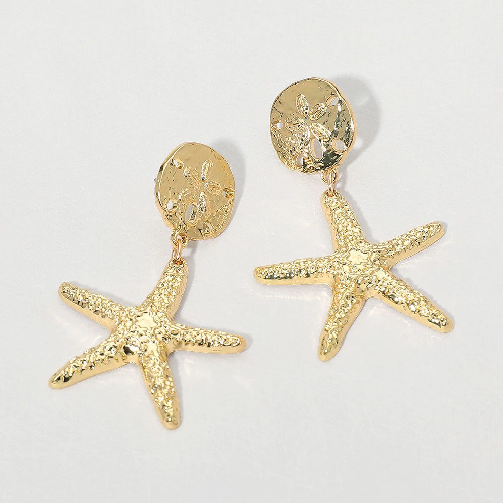 Madeline Love Gold Hammered Metal Starfish Drop Dangle Earrings