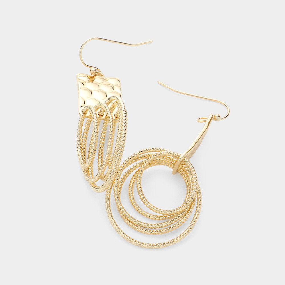 Madeline Love Gold Textured Metal Multi Hoop Dangle Earrings - desc