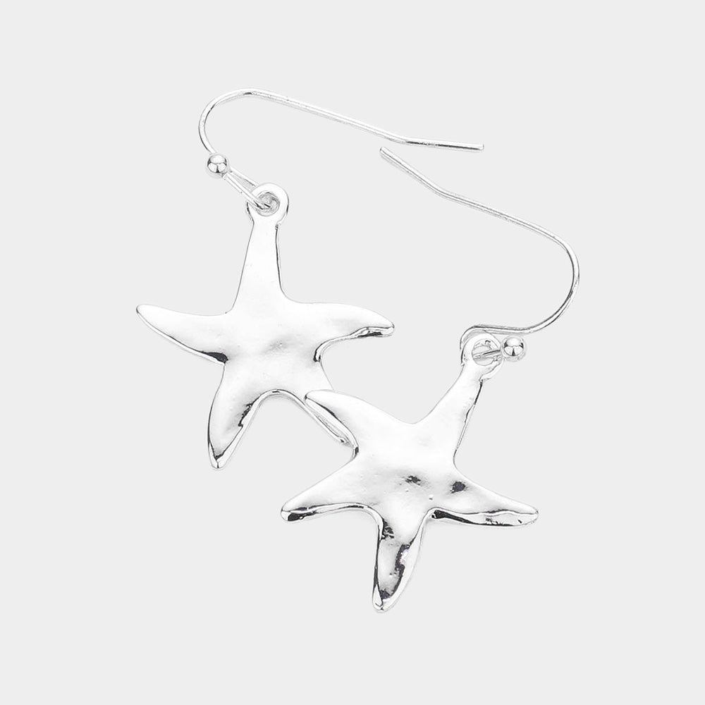 Madeline Love Antique Silver Hammered Metal Starfish Dangle Earrings