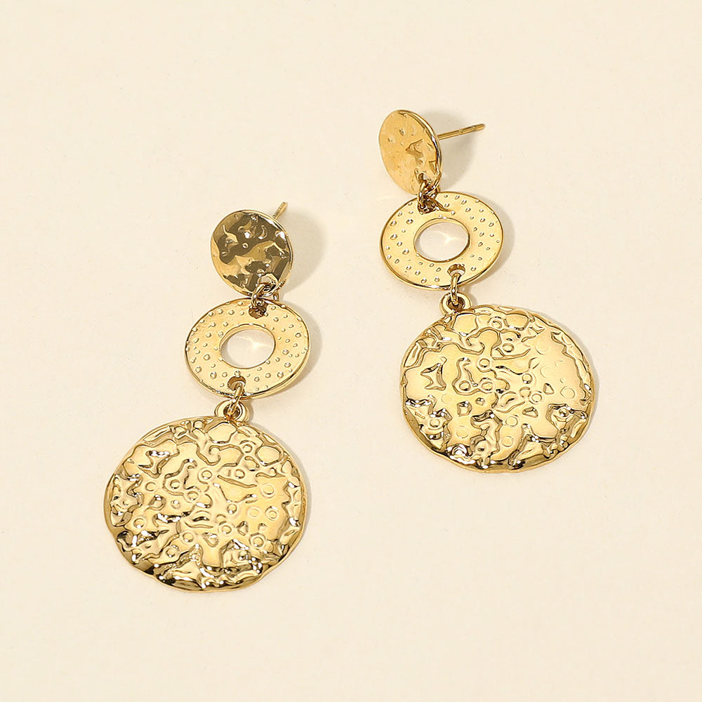 Madeline Love Gold Stainless Steel Textured Disc Drop Earrings