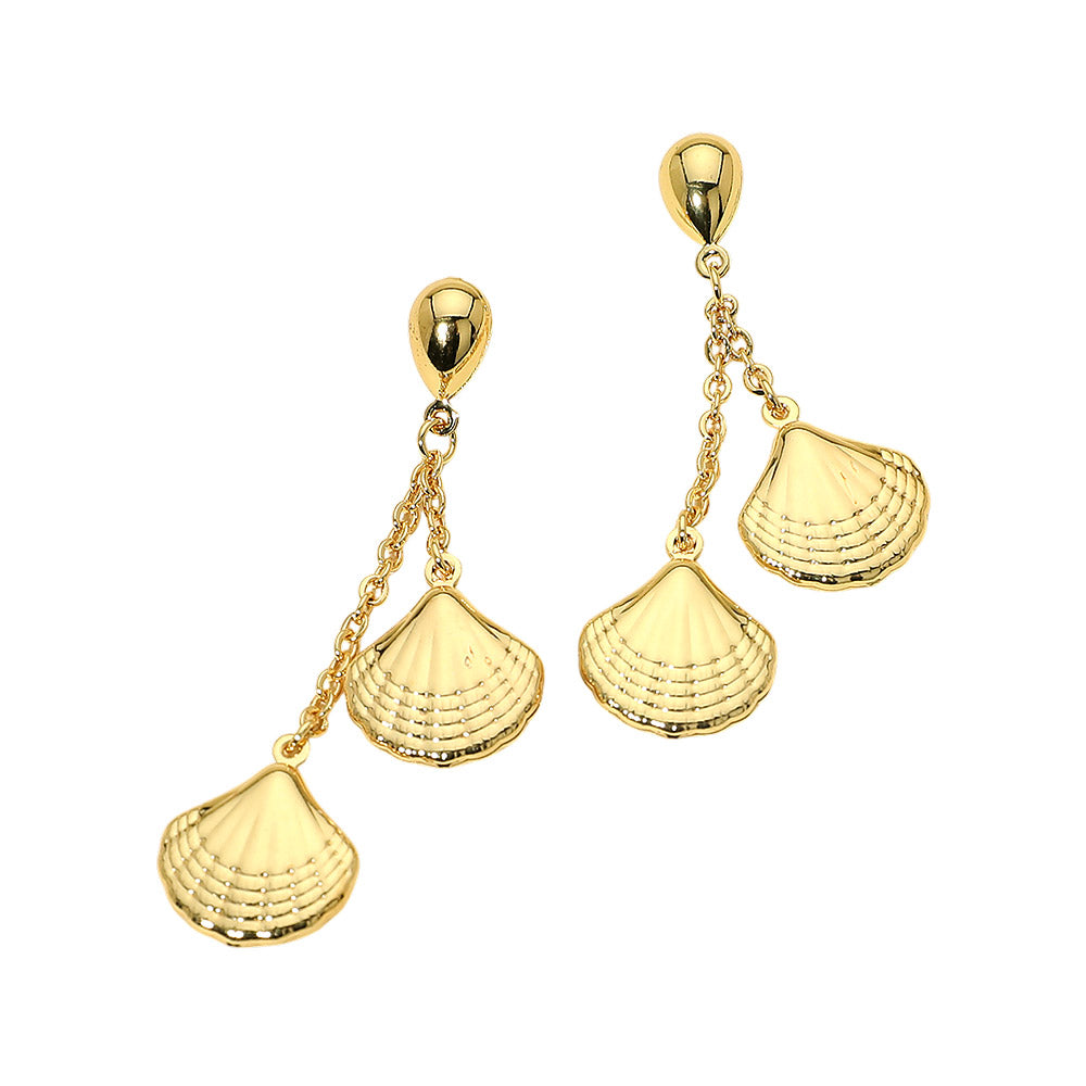 Madeline Love Gold Stainless Steel Seashell Charm Drop Earrings - desc