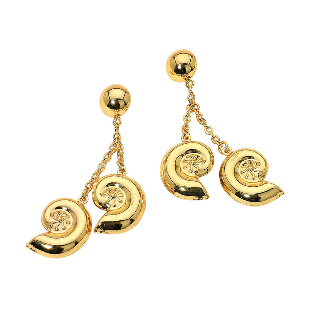 Madeline Love Gold Stainless Steel Double Spiral Shell Drop Earrings - desc