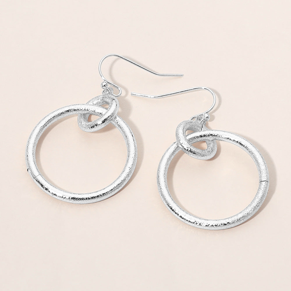 Madeline Love Rhodium Textured Metal Geometric Circle Drop Dangle Earrings