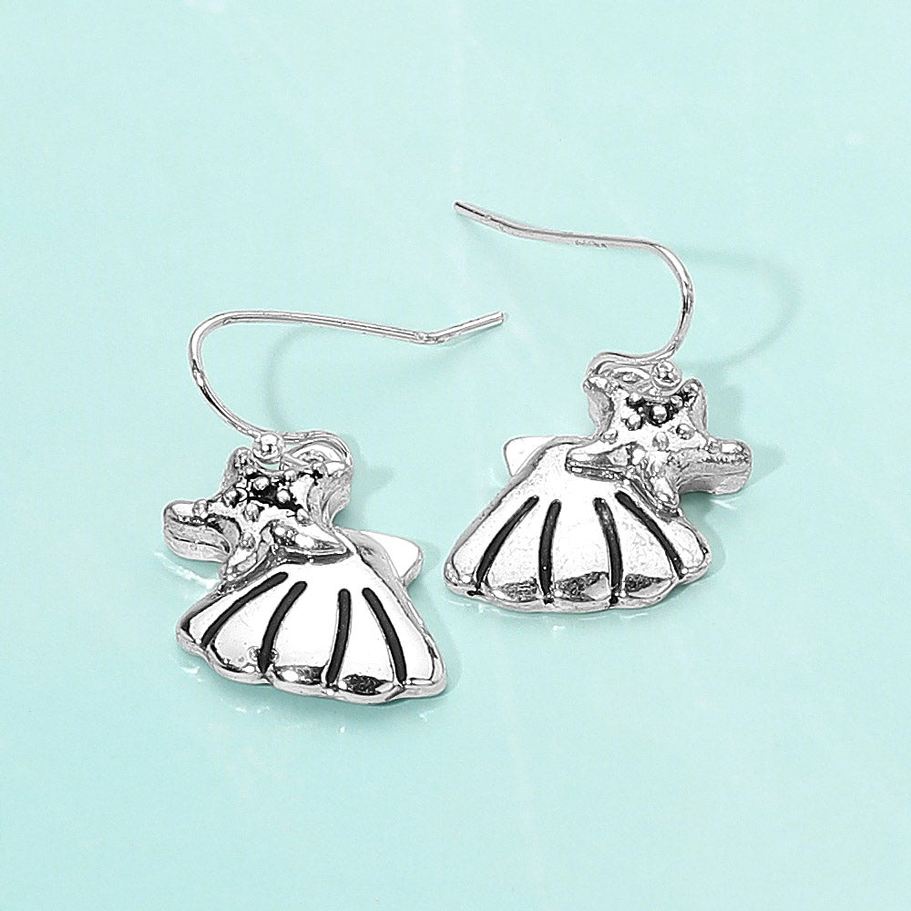 Madeline Love Antique Silver Metal Starfish Shell Dangle Earrings