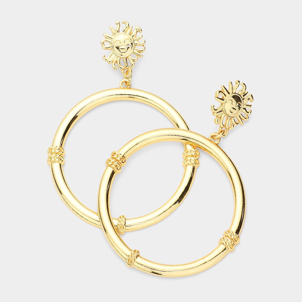 Madeline Love Gold Sun Accented Open Metal Circle Link Dangle Earrings