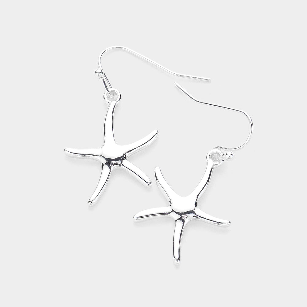 Silver Metal Starfish Dangle Earrings