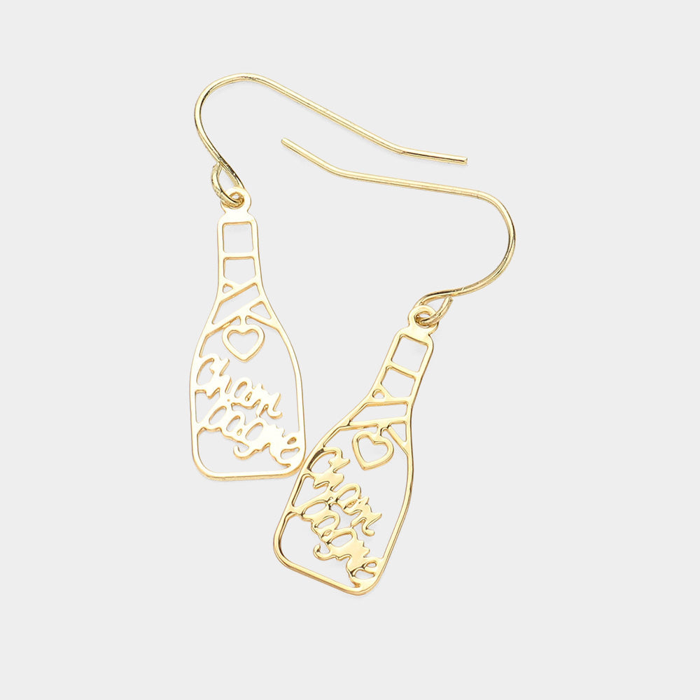 Madeline Love Gold Brass Metal Champagne Message Bottle Dangle Earrings