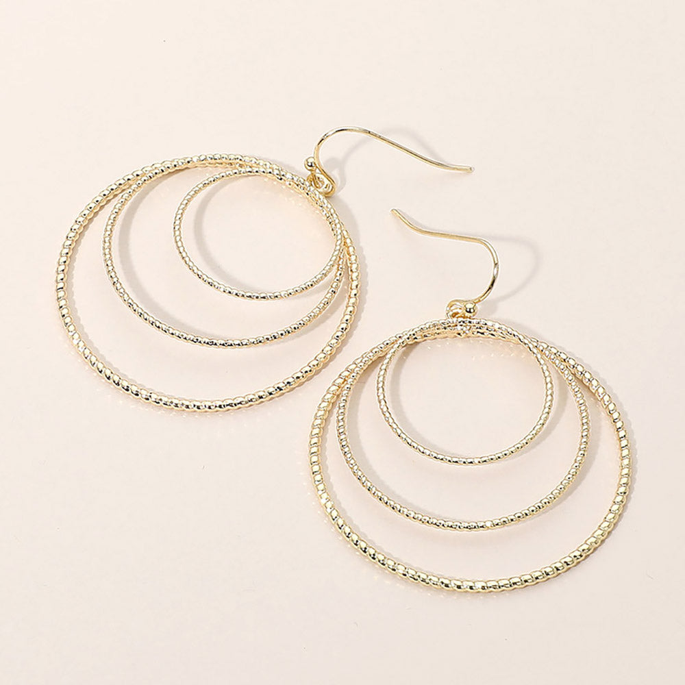 Madeline Love Gold Textured Metal Triple Layered Hoop Dangle Earrings