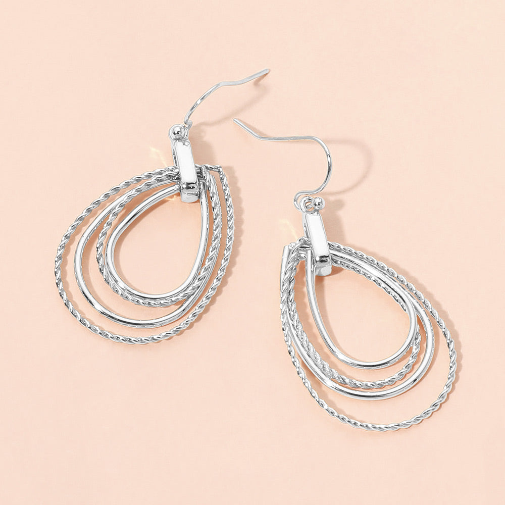 Madeline Love Silver Textured Metal Multi Layerd Wire Open Teardrop Earrings