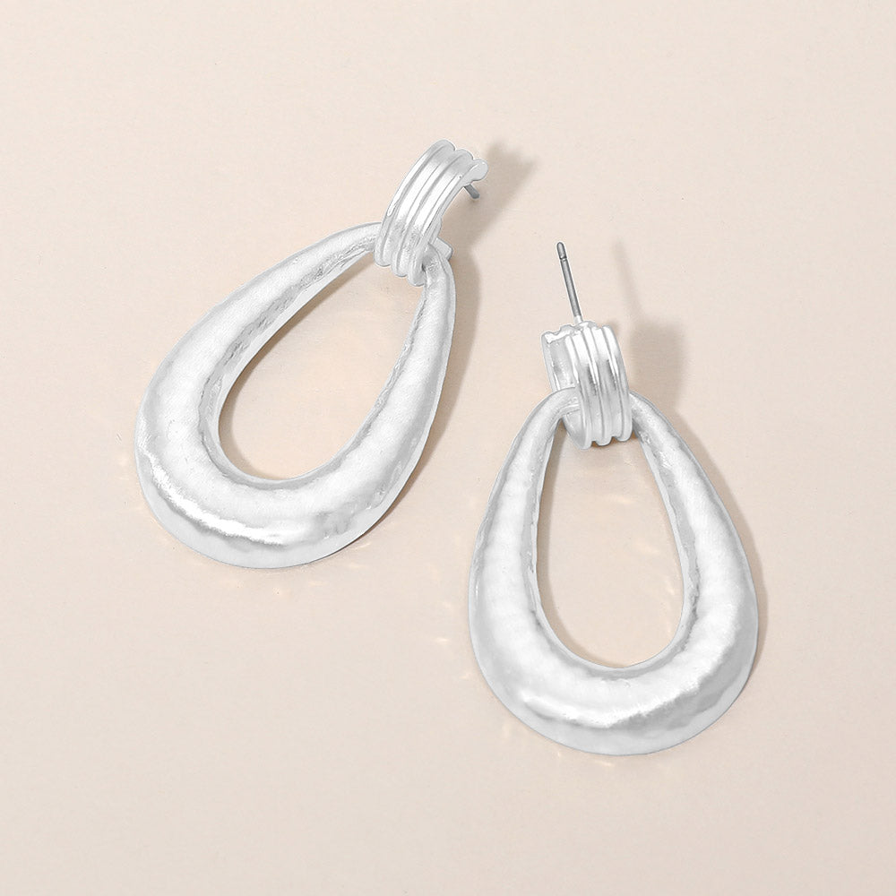 Madeline Love Silver Hammered Metal Teardrop Door knocker Earrings
