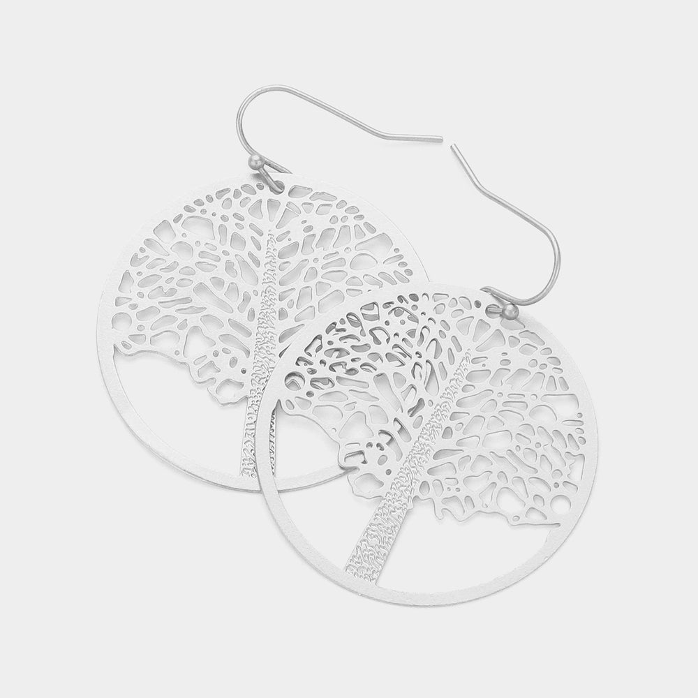 Madeline Love Matte Silver Filigree Tree of Life Dangle Earrings