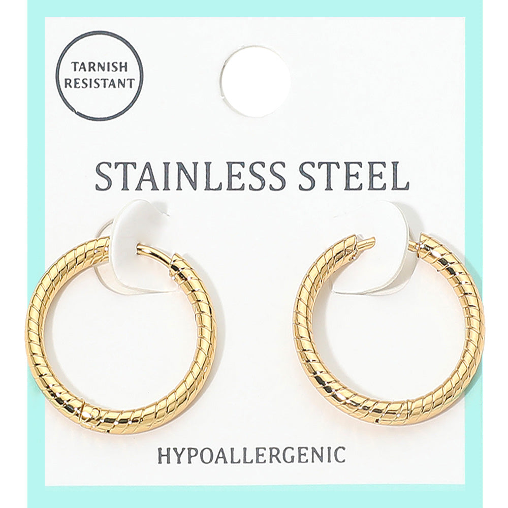 Madeline Love Gold Stainless Steel Textured Huggie Hoop Earrings
