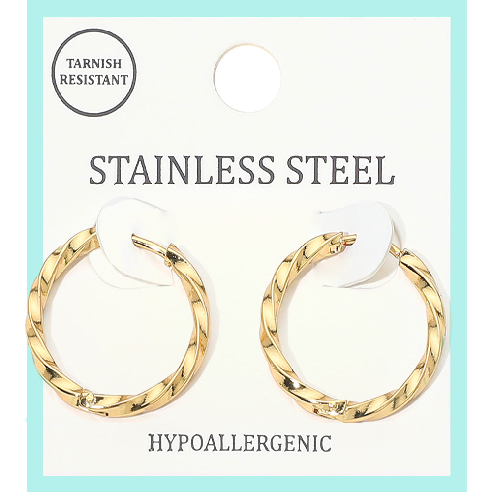 Madeline Love Gold Stainless Steel Twisted Huggie Hoop Earrings