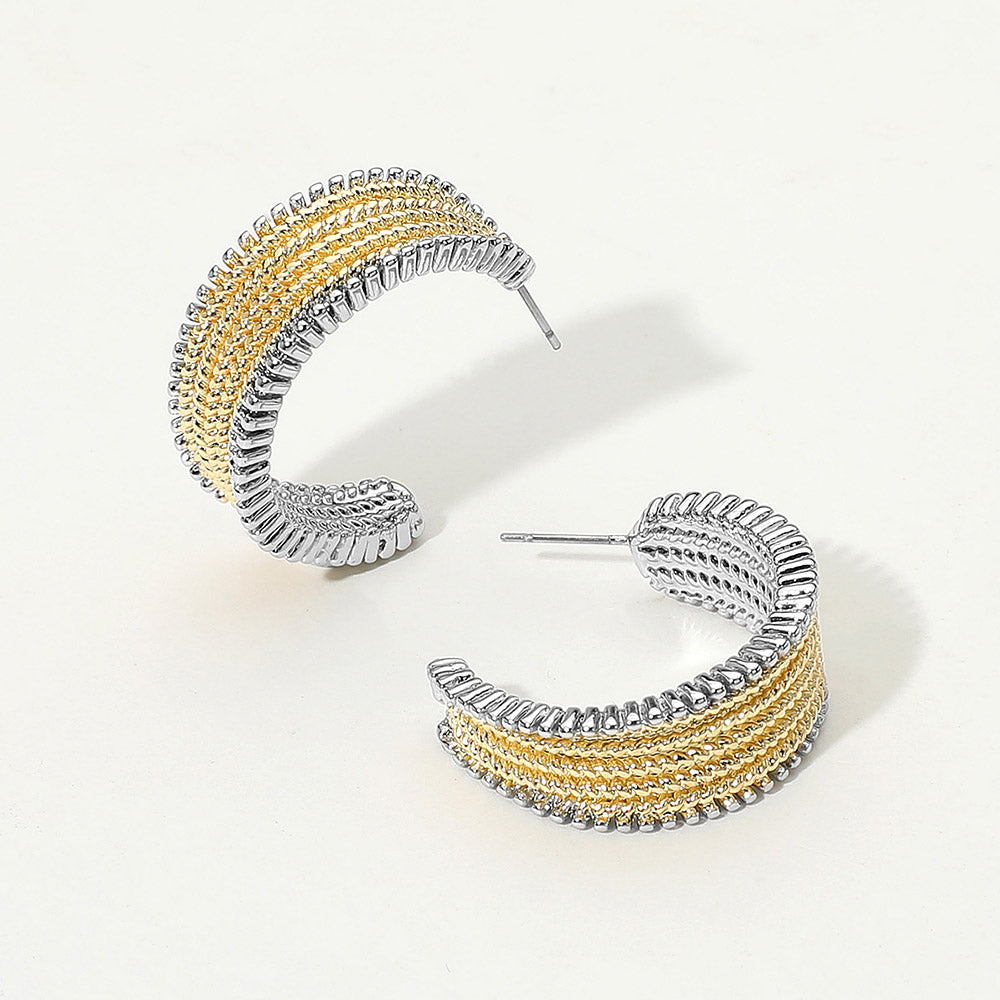 Madeline Love Two Tone 14K Gold Plated Two Tone Textured Hoop Earrings