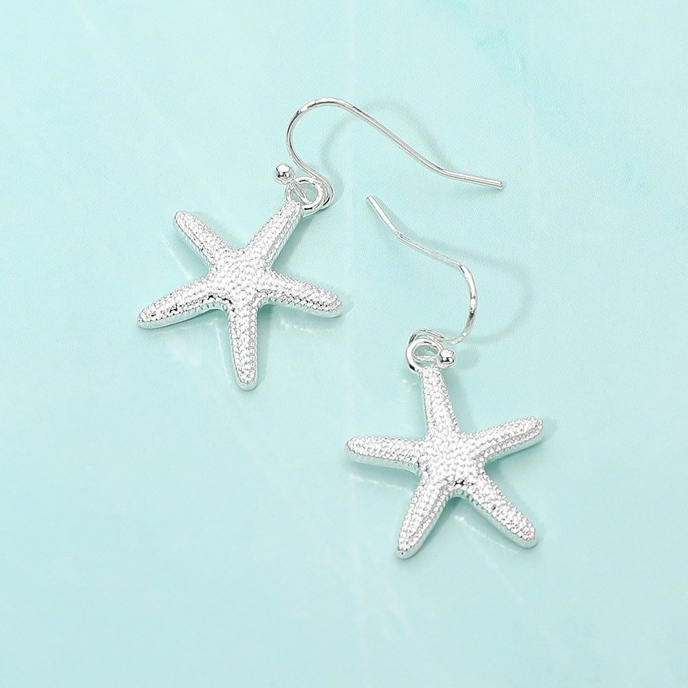 Madeline Love Silver Textured Metal Starfish Dangle Earrings