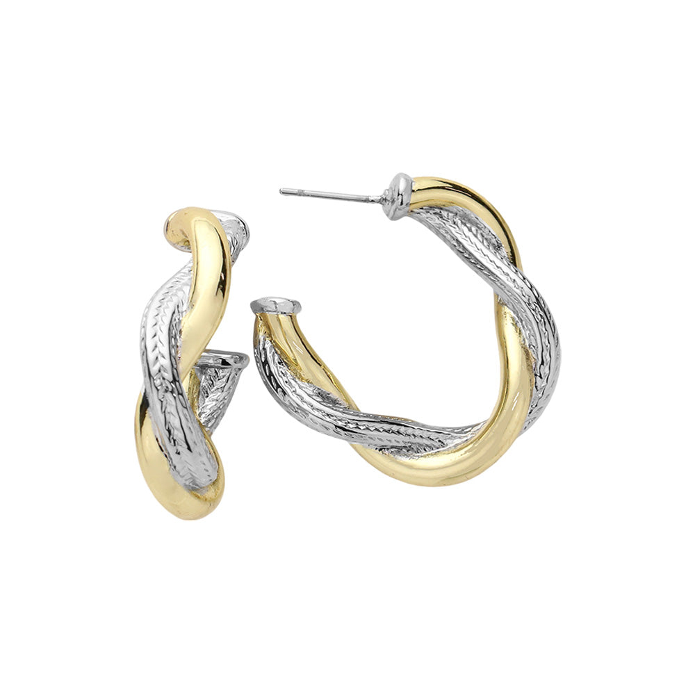 Madeline Love Two Tone 14K Gold Plated Two Tone Twisted Hoop Earrings - desc