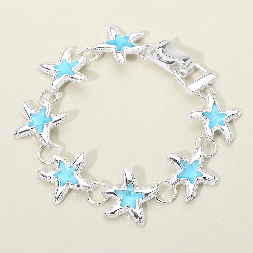 Madeline Love Blue, Silver Sea Glass Starfish Charm Link Magnetic Bracelet - Jewelry