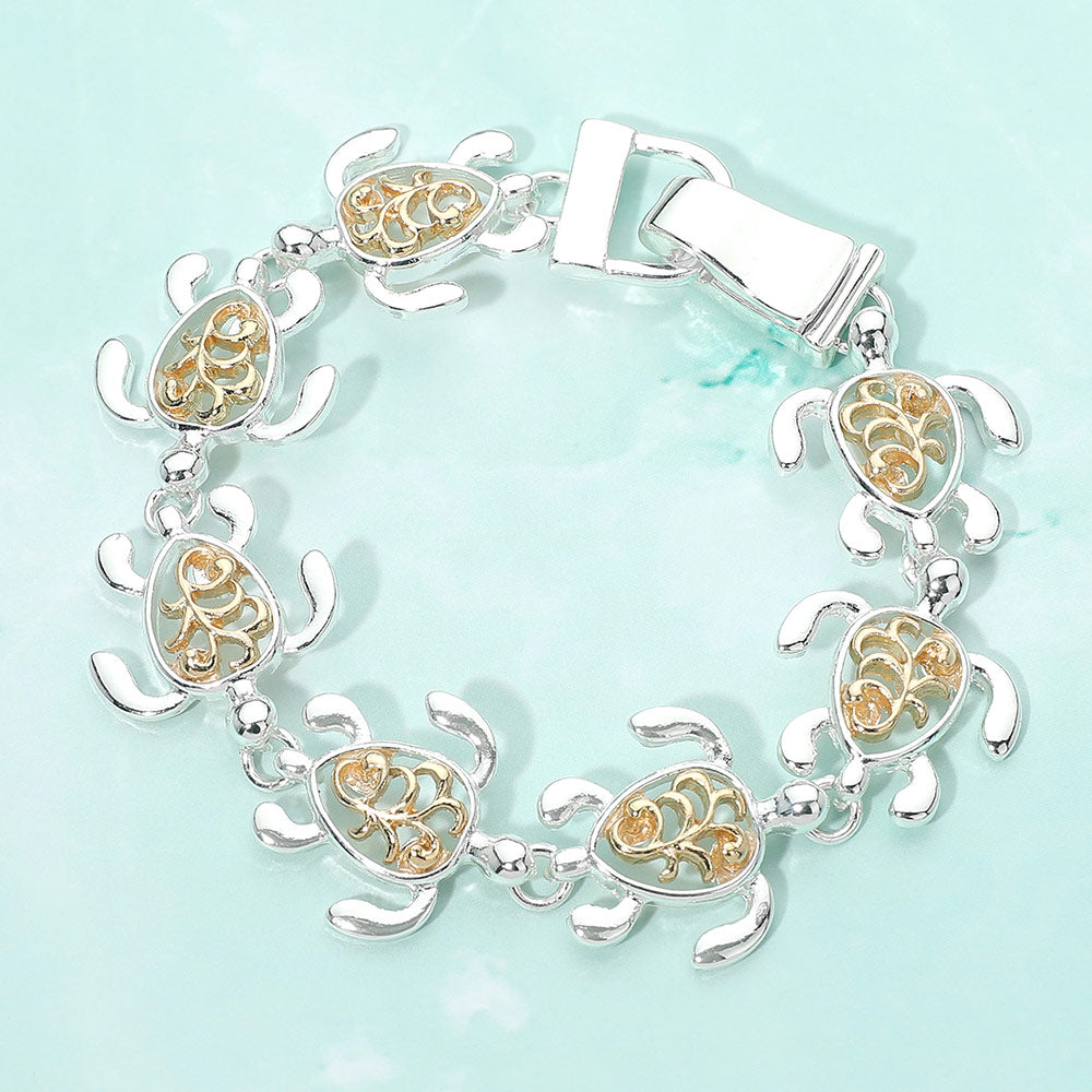 Madeline Love Two Tone Two Tone Metal Sea Turtle Charm Link Magnetic Bracelet - Bracelets