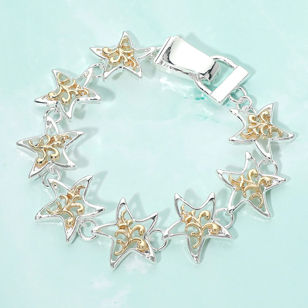 Madeline Love Two Tone Two Tone Metal Starfish Charm Link Magnetic Bracelet - Bracelets