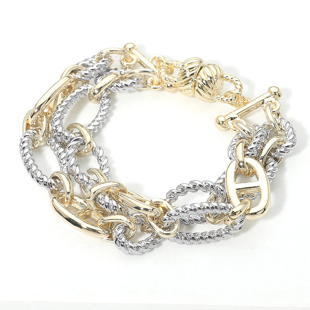 Madeline Love Two Tone 14K Gold Plated Two Tone Mixed Link Double Layered Magnetic Bracelet