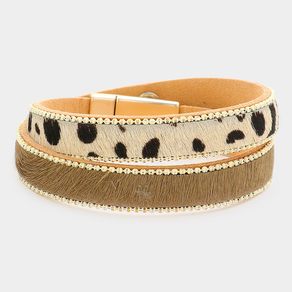 Madeline Love Beige Animal Patterned Calf Magnetic Wrap Bracelet - Bracelets