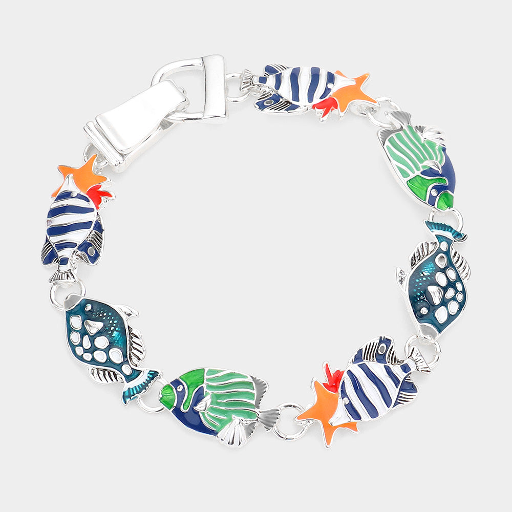 Madeline Love Multi, Silver Enamel Fish Magnetic Bracelet - Bracelets