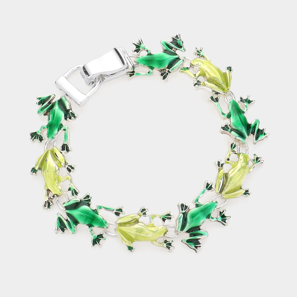 Madeline Love Multi, Silver Enamel Frog Link Magnetic Bracelet - Bracelets