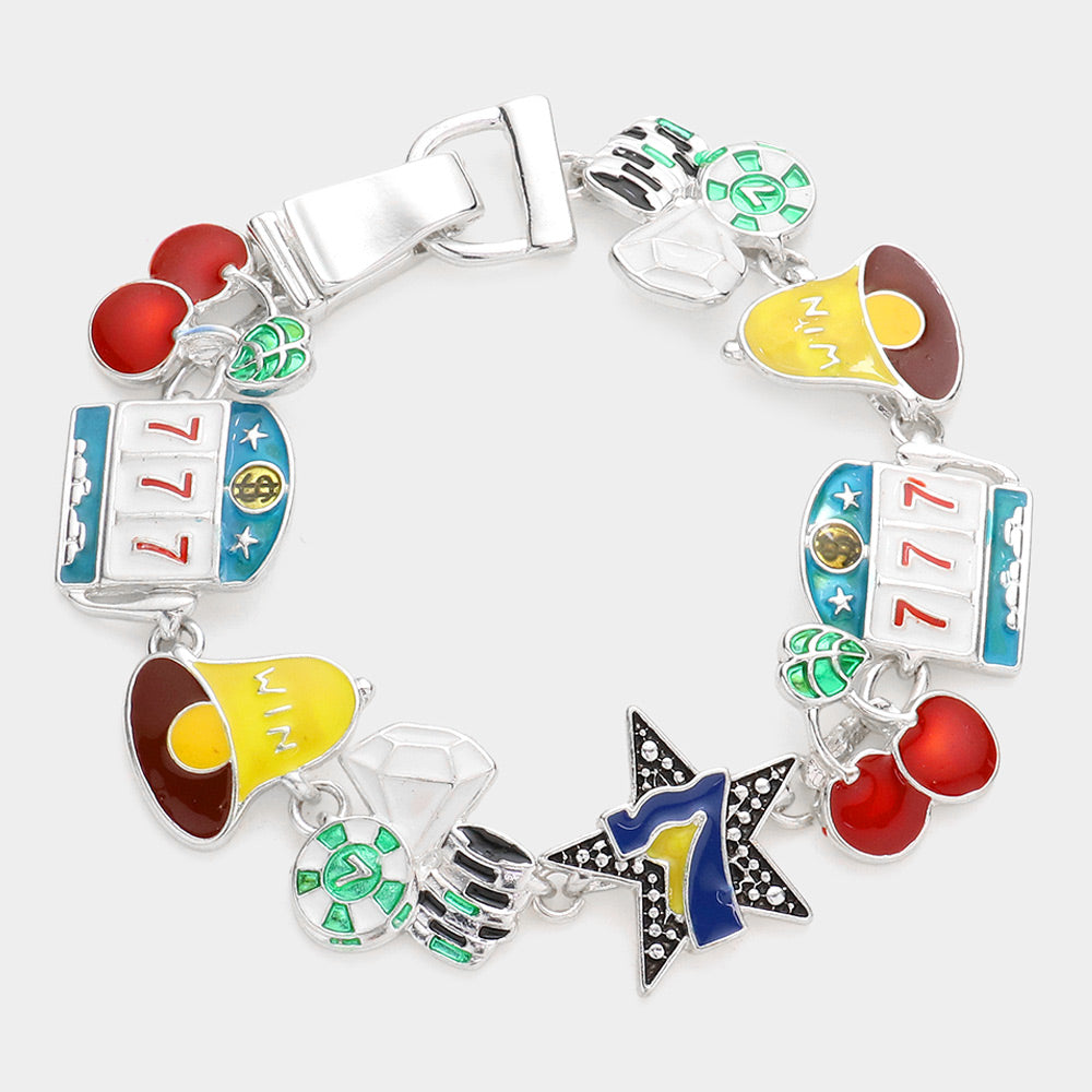 Madeline Love Multi, Silver Casino Theme Magnetic Bracelet - Bracelets
