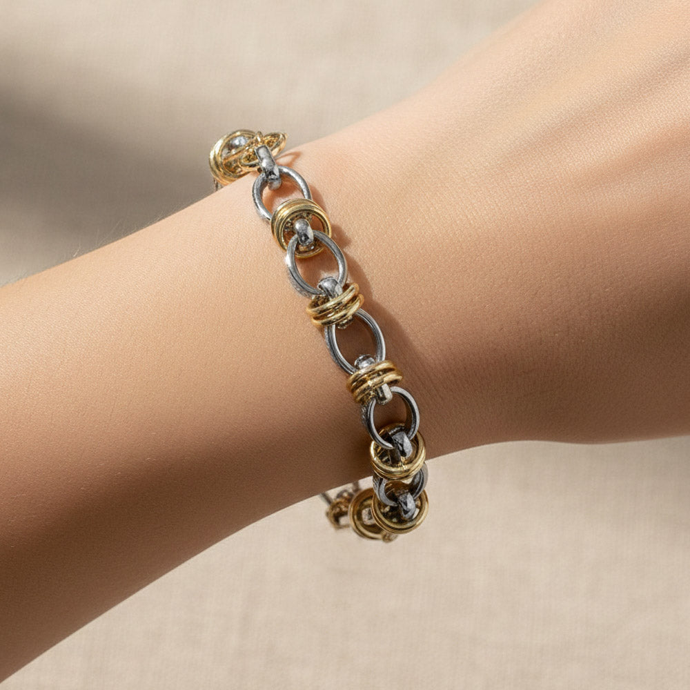 Madeline Love Two Tone Gold Dipped Two Tone Multi Link Chain Magnetic Bracelet
