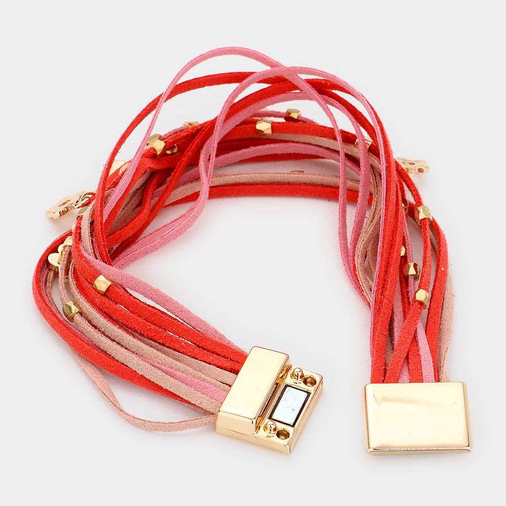 Madeline Love Pink Faux Leather Flower Charm Magnetic Bracelet - Bracelets - desc