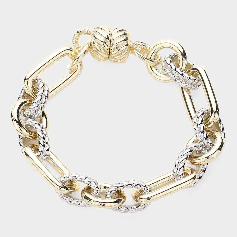 Madeline Love Two Tone 14K Gold Plated Two Tone Chain Link Magnetic Bracelet
