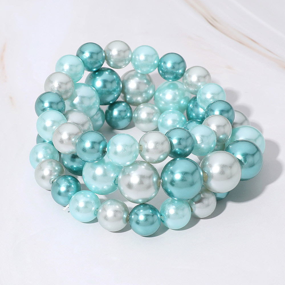 Madeline Love Blue, Multi 3PCS - Pearl Beaded Stretch Multi Layered Bracelets