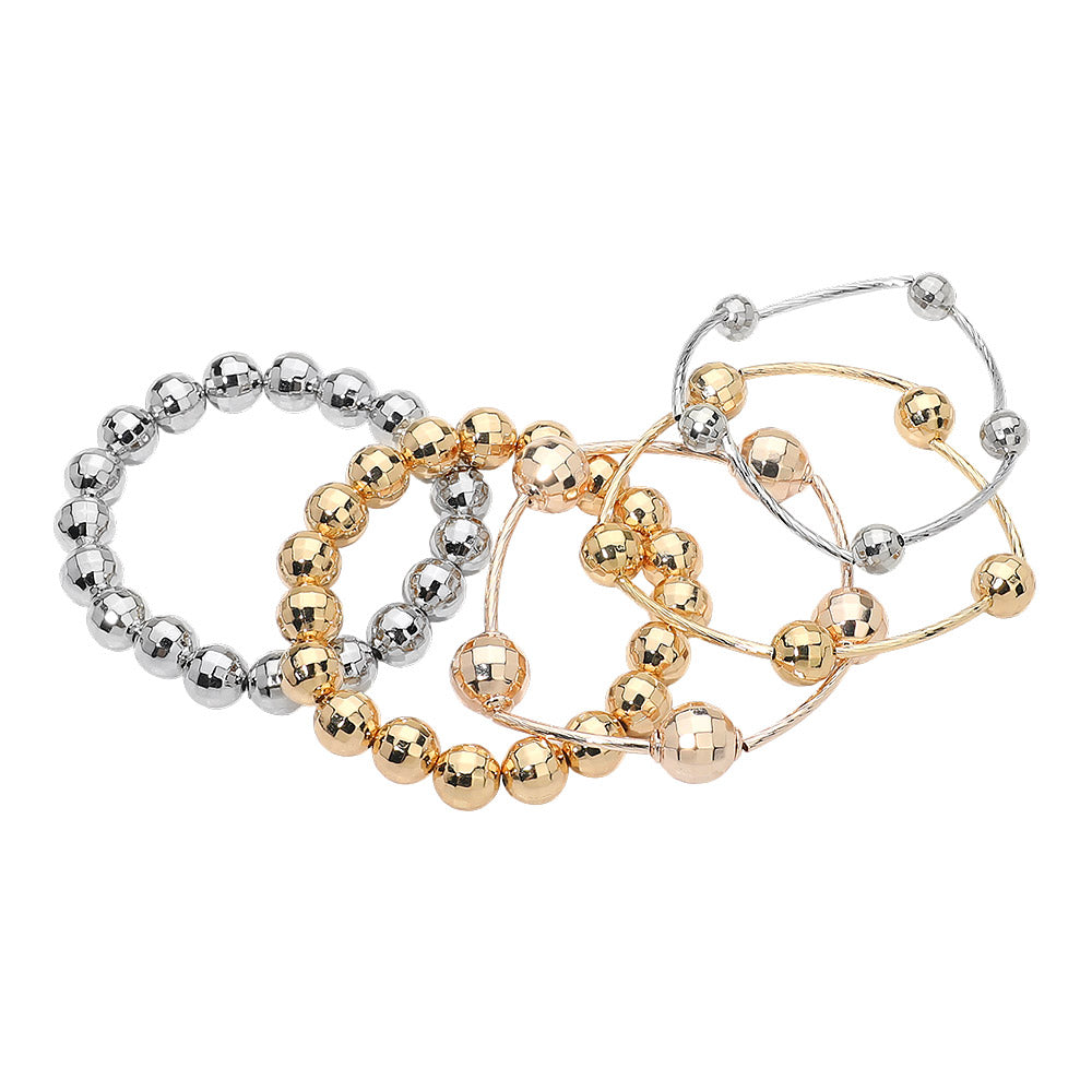 Madeline Love Multi 5PCS - Faceted Polished Ball Bar Beaded Stretch Multi Layered Bracelets - extra