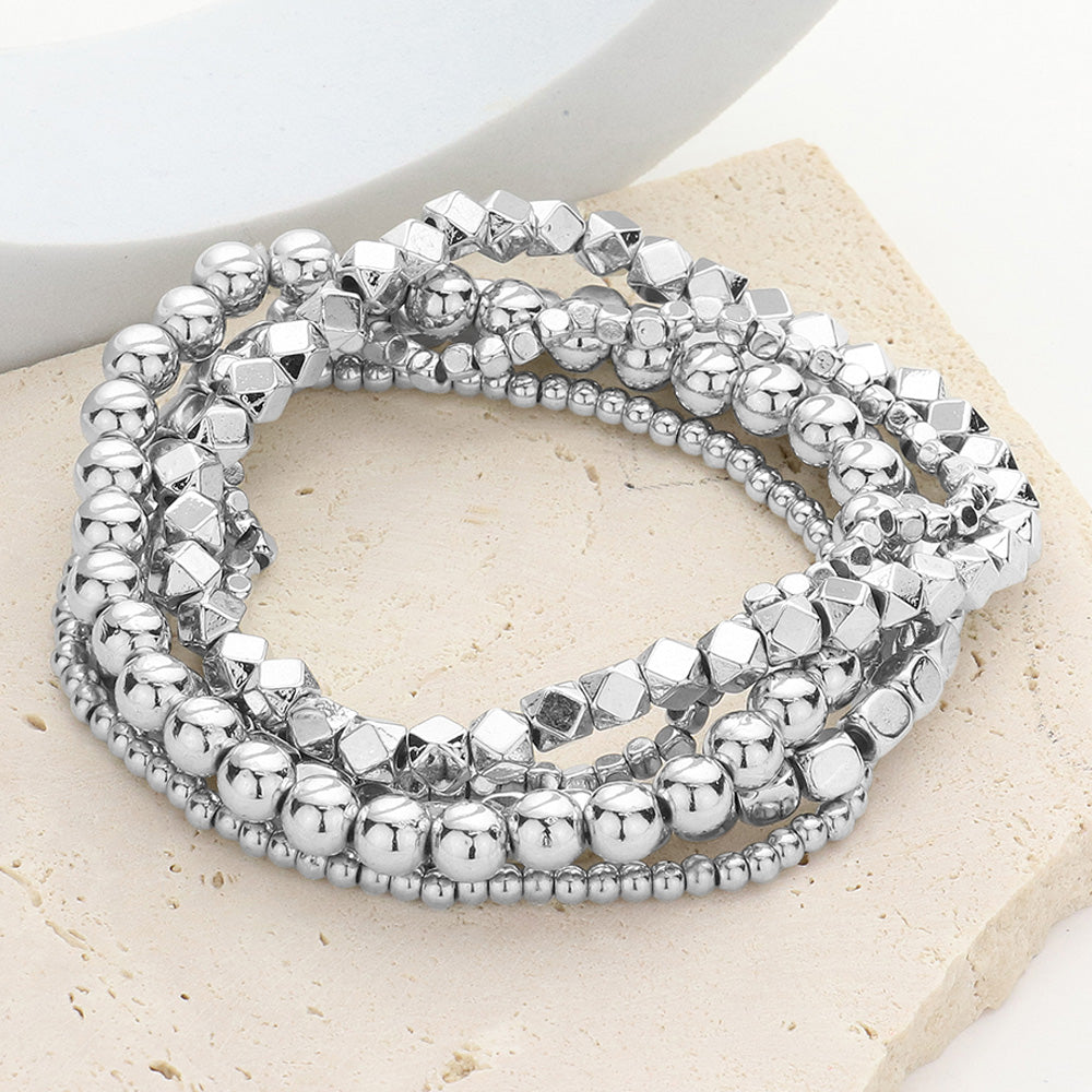 Madeline Love Rhodium Metal Ball Beaded Stretch Multi Layered Bracelets