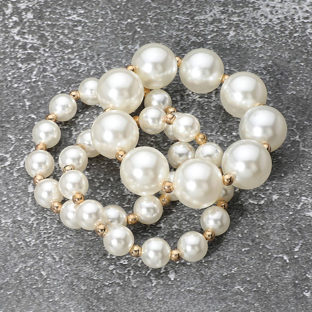 Madeline Love Cream, Gold Pearl Beaded Stretch Bracelets