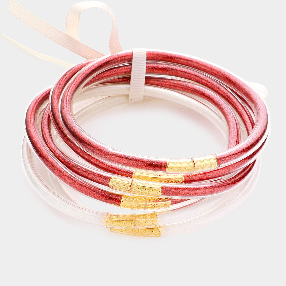 Madeline Love Red, White 6PCS - Glitter Jelly Tube Bangle Bracelets