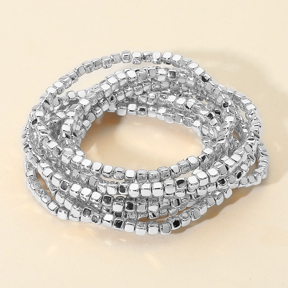 Madeline Love Rhodium Metallic Beaded Stretch Multi Layered Bracelets
