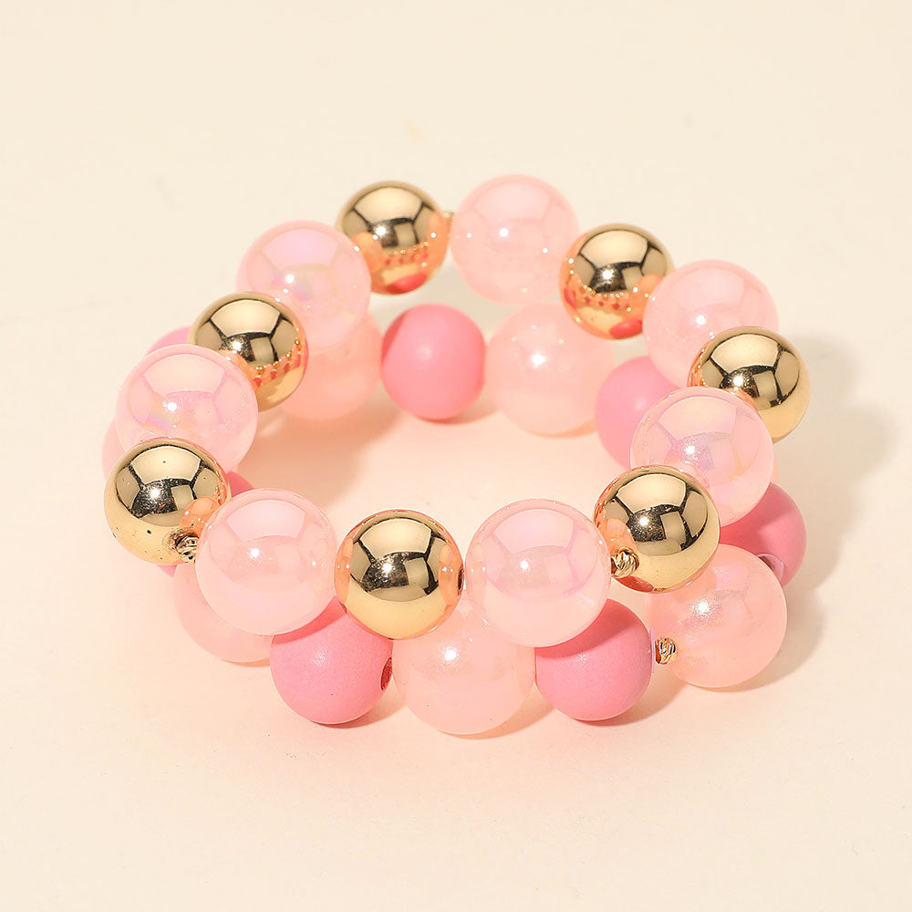 Madeline Love Pink 2PCS - Chunky Ball Beaded Stretch Multi Layered Bracelets