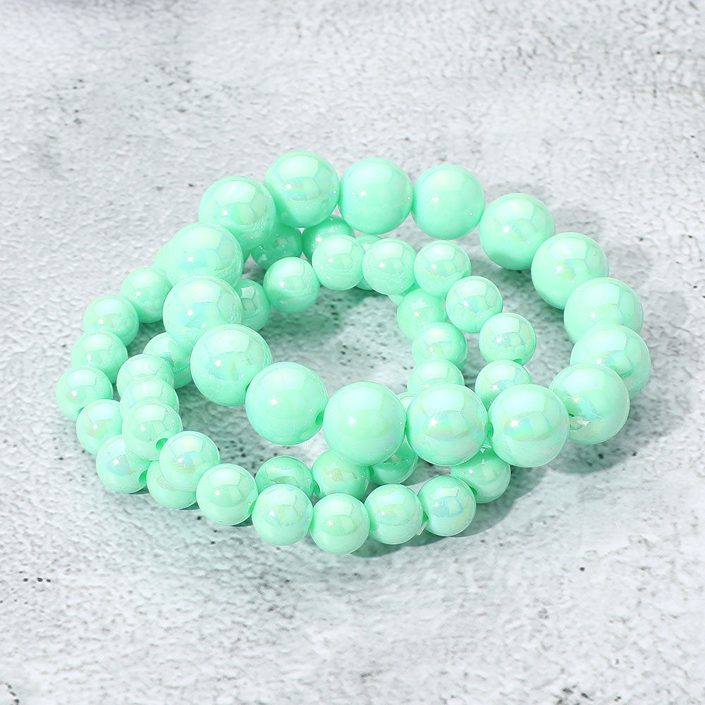 Madeline Love AB, Mint 3PCS - Hologram Beaded Stretch Bracelets